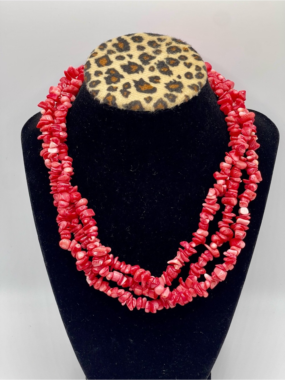 Red Coral Chip Style Multi-Strand Necklace